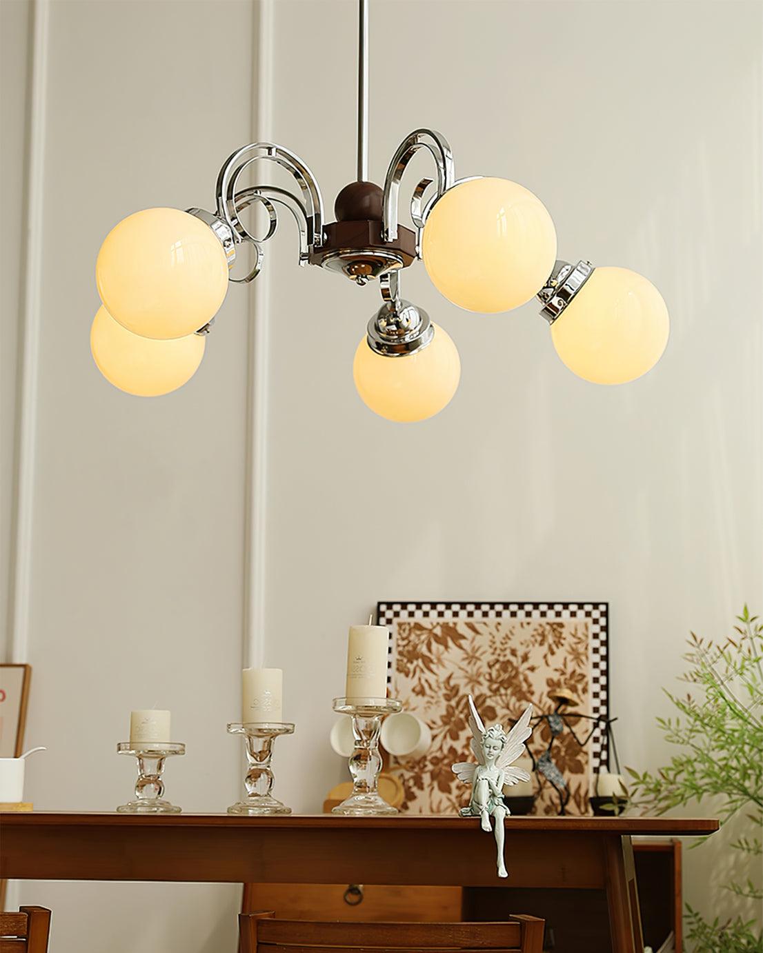 Kotter Cream Chandelier Satin Nickel Curved Arms Sculptural - Letslighting