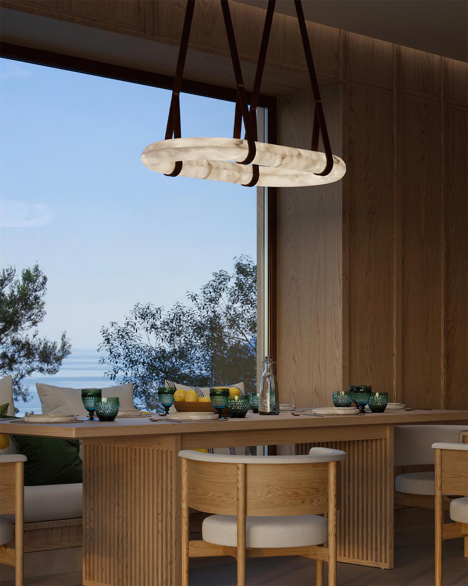 Kurve Chandelier Alabaster Ring - Letslighting