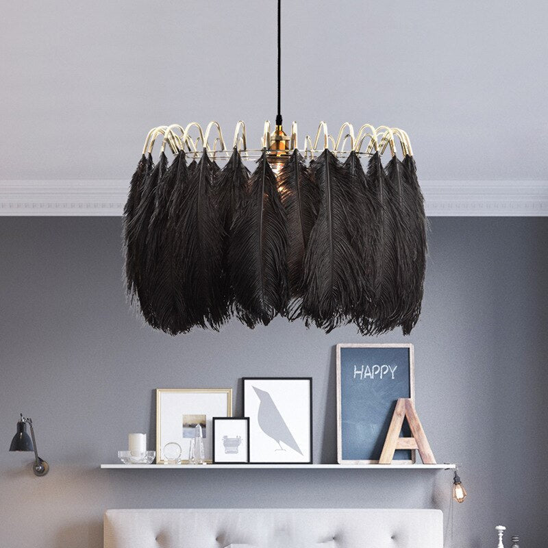 O'Moore Suspension Elegant Feather, Noir/Blanc, Chambre/Salon