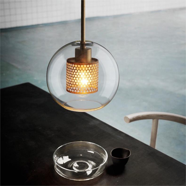 Kristy Suspension Globe/Cylindre Moderne, Métal/Verre, Doré/Argent, Salon