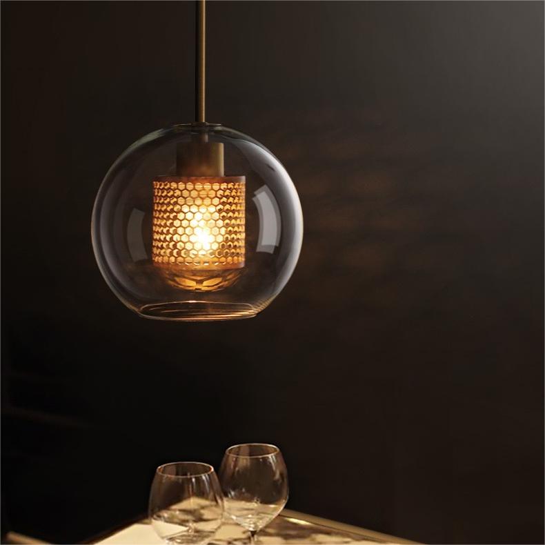 Kristy Suspension Globe/Cylindre Moderne, Métal/Verre, Doré/Argent, Salon