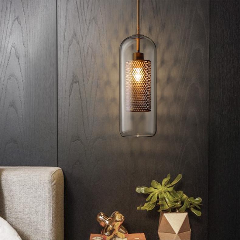 Kristy Suspension Globe/Cylindre Moderne, Métal/Verre, Doré/Argent, Salon