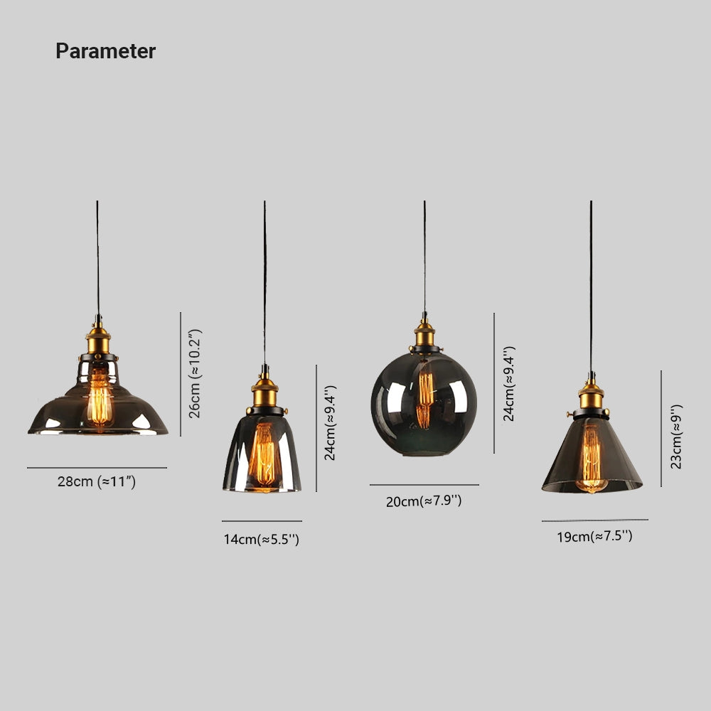 Arisha suspension Industriel en Verre, Clair/Ambre/Gris Fumé