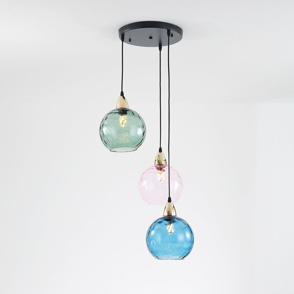 Valentina Suspension Boule Ondulation Nortique Métal/Verre Vert/Gris Salon