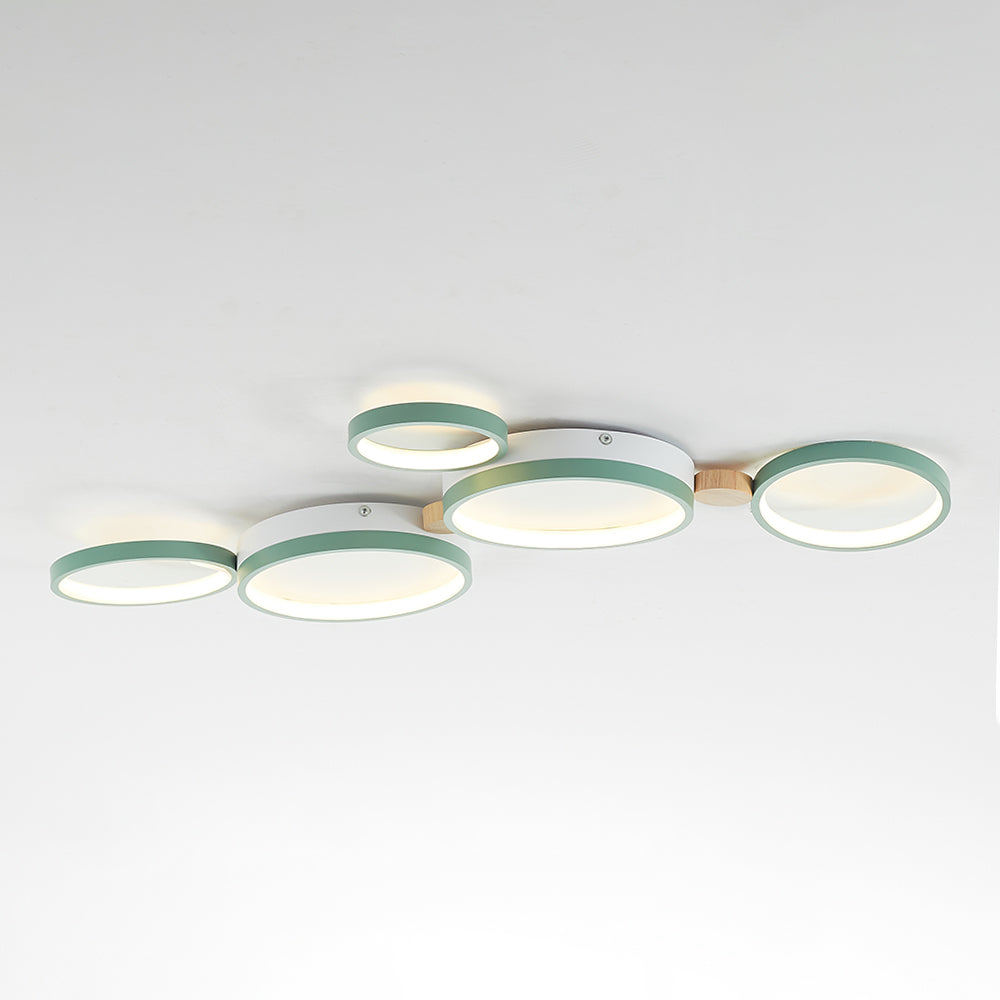 Arisha Plafonnier Rond Moderne, Métal/Bois, Blanc/Gris/Vert, Salon
