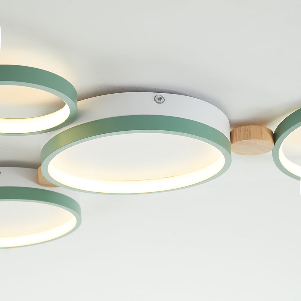 Arisha Plafonnier Rond Moderne, Métal/Bois, Blanc/Gris/Vert, Salon