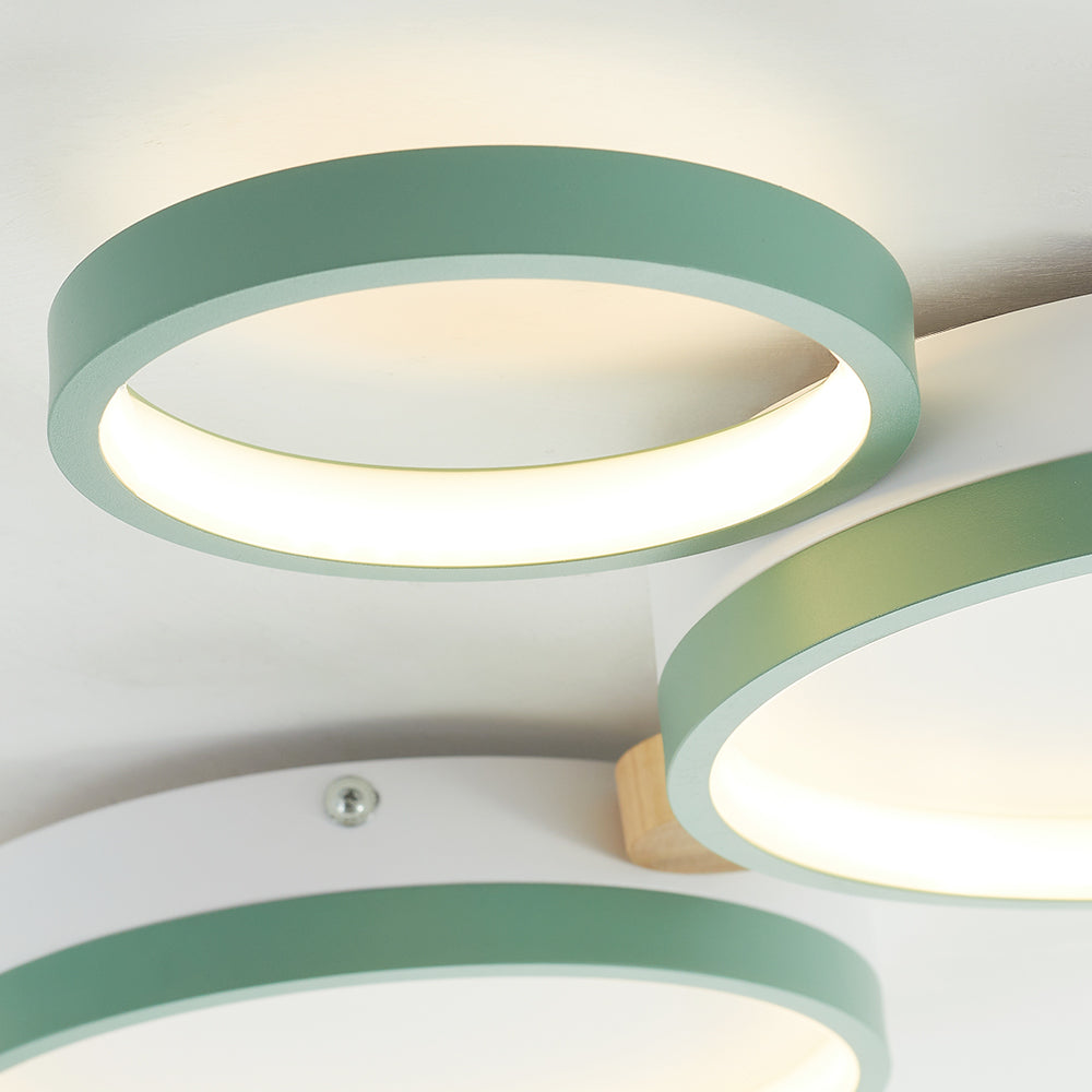 Arisha Plafonnier Rond Moderne, Métal/Bois, Blanc/Gris/Vert, Salon
