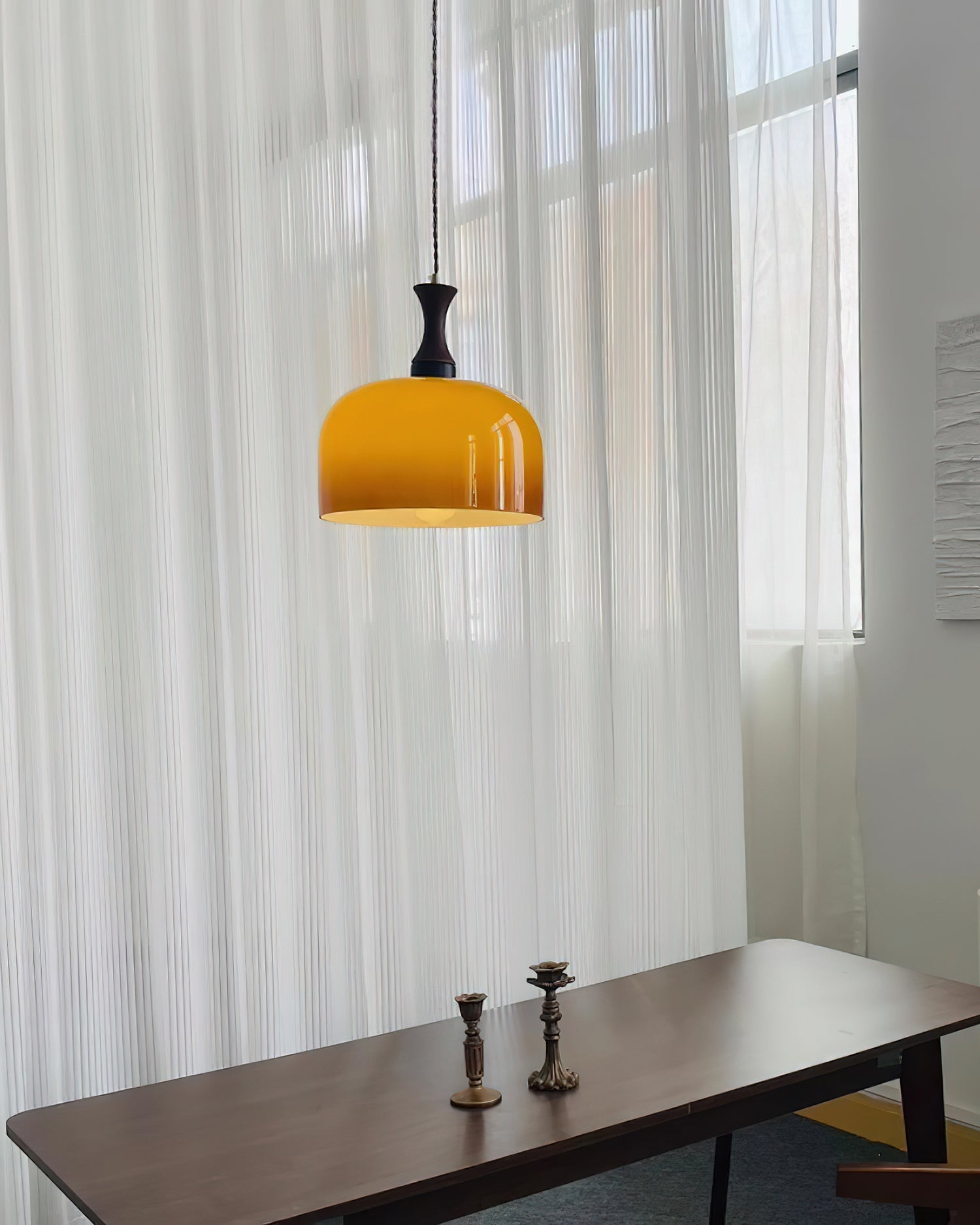 Lacey Pendant Lamp Glass with Amber Dome & Wood Neck - Letslighting