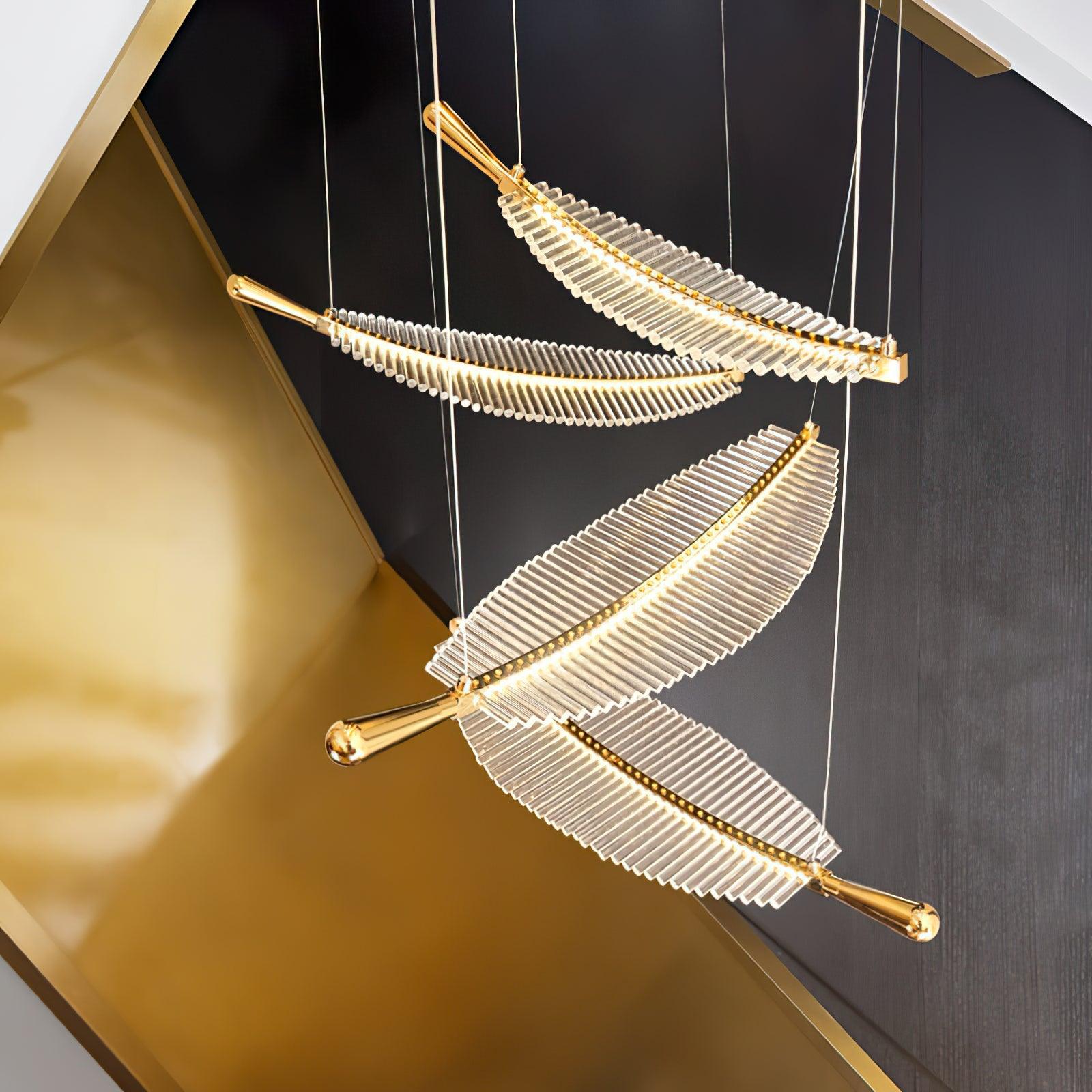 Lustra Chandelier Leaf Acrylic Gold Elegant Modern - Letslighting
