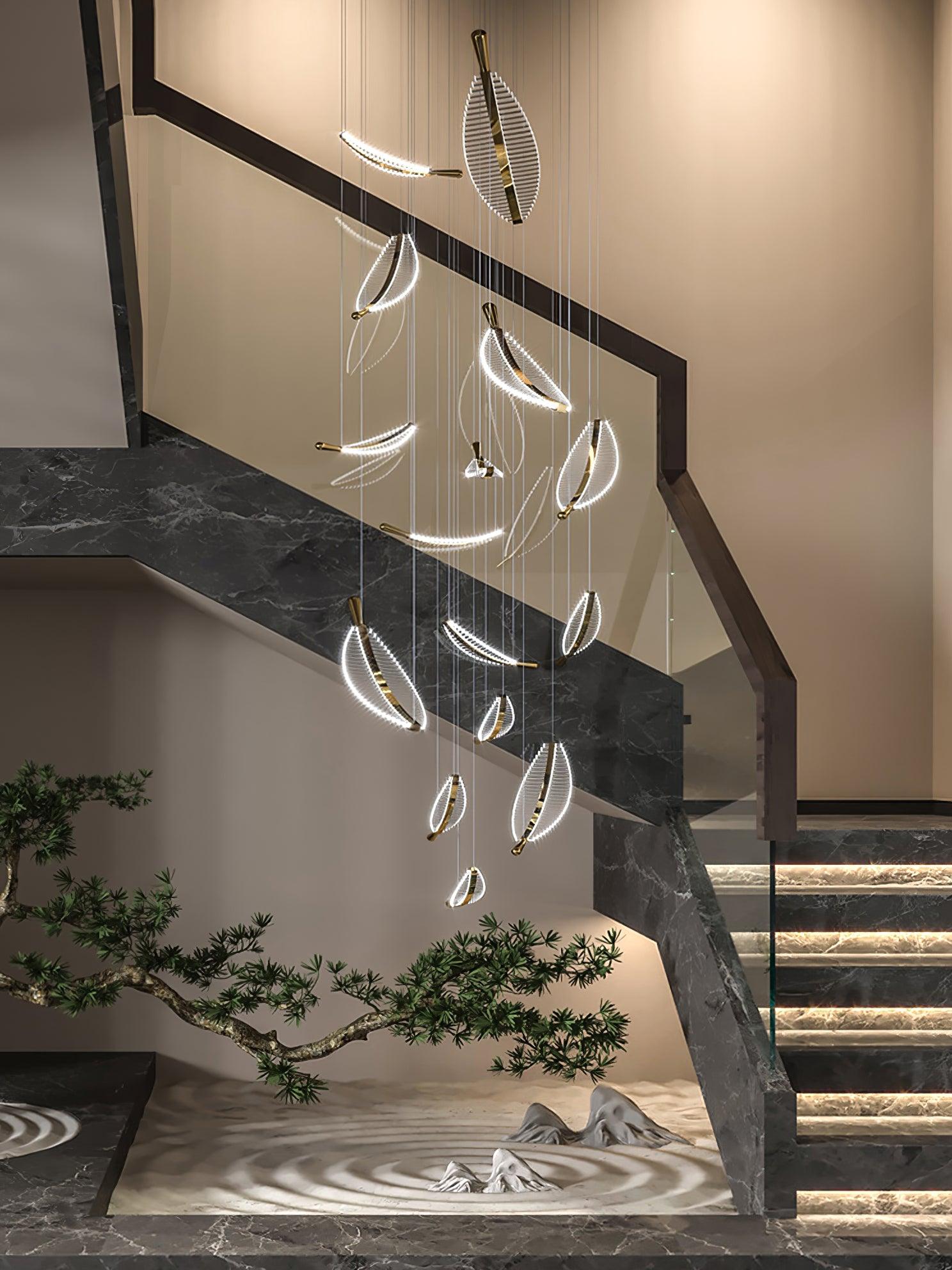 Lustra Chandelier Leaf Acrylic Gold Elegant Modern - Letslighting