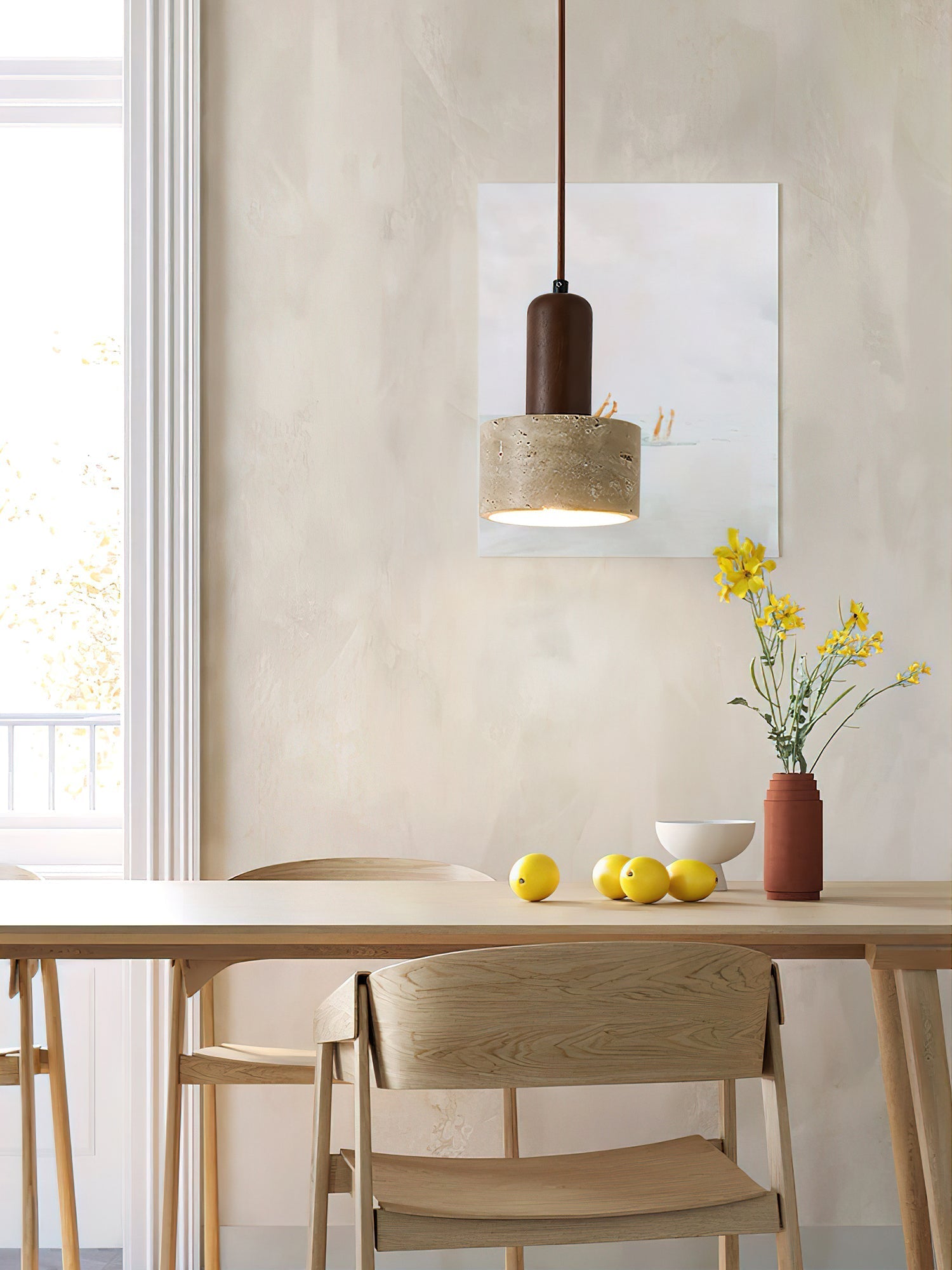Ilshaa Dual-Material Travertine Pendant Light - Letslighting