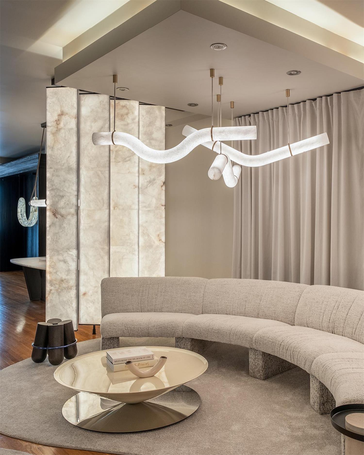 Liberty Chandelier Curved Alabaster Ribbon Silhouette - Letslighting