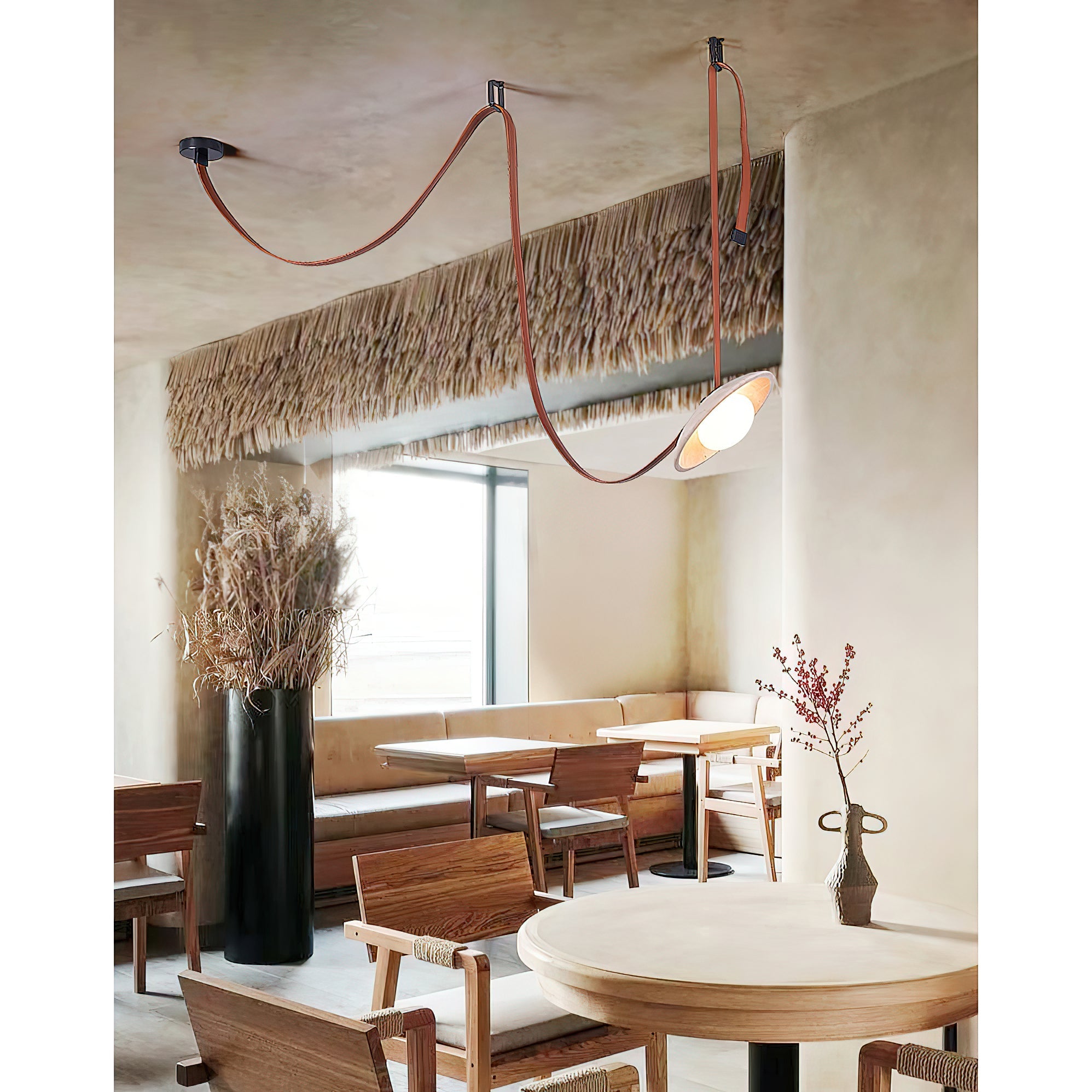 Olnoran Modern Minimalist Rail Leather Travertine Pendant Lamp - Lamp Copper