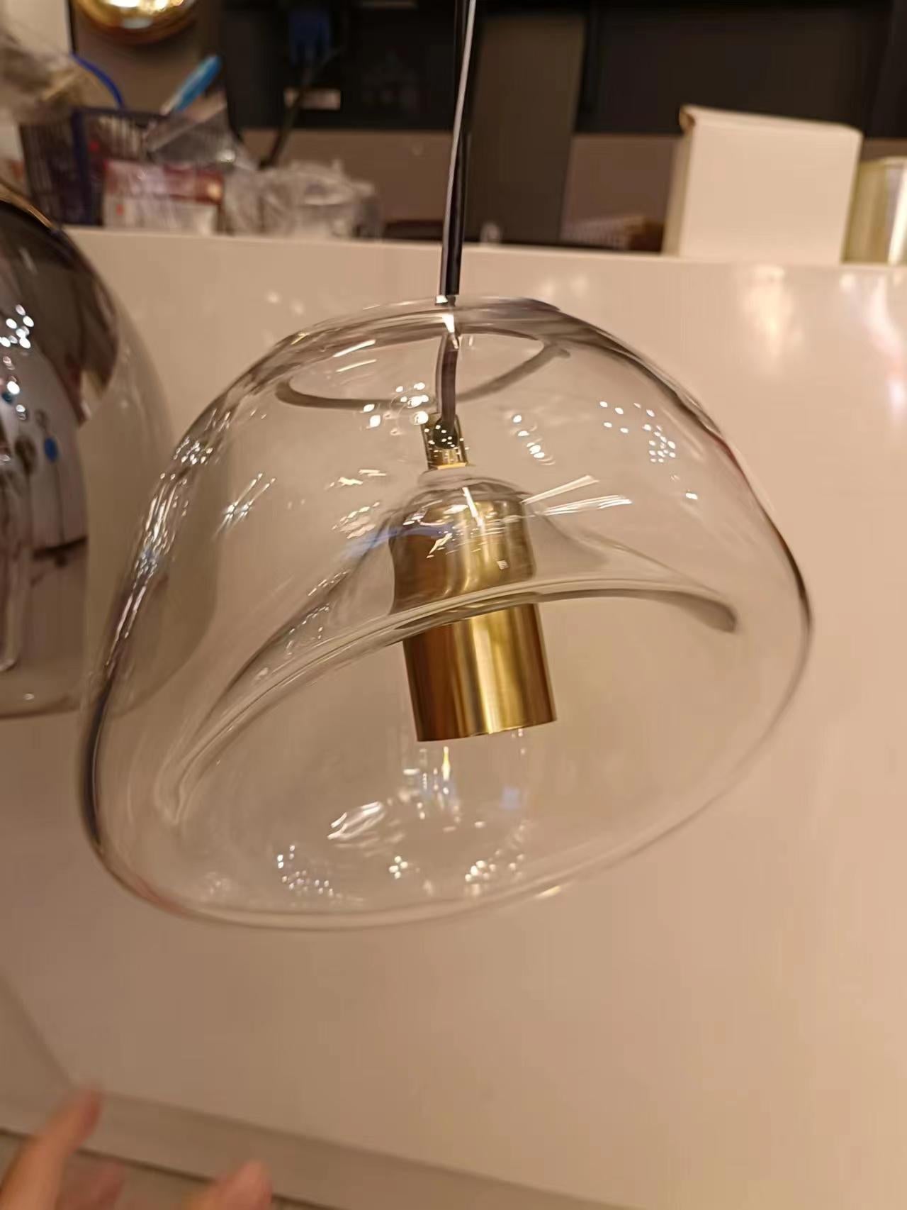 Lymara Modern Minimalist Black Glass Pendant Light - Lamp Copper