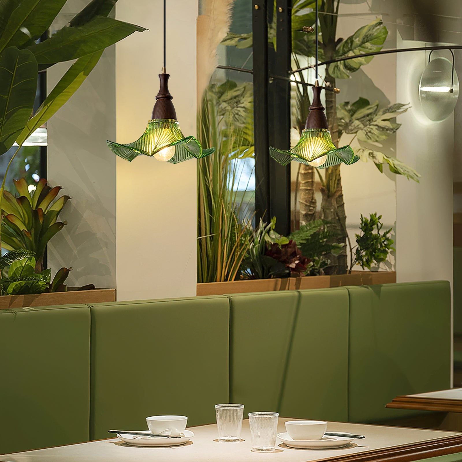 Lila Pendant Lamp Glass Folded Green Vintage - Letslighting