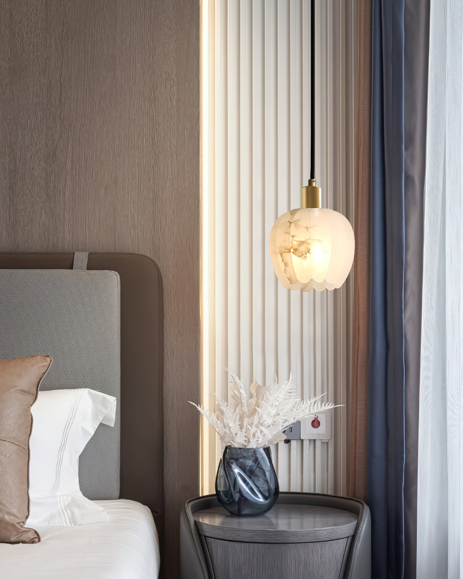 Olraeos Modern Minimalist Brass Alabaster Pendant Light - Lamp Copper