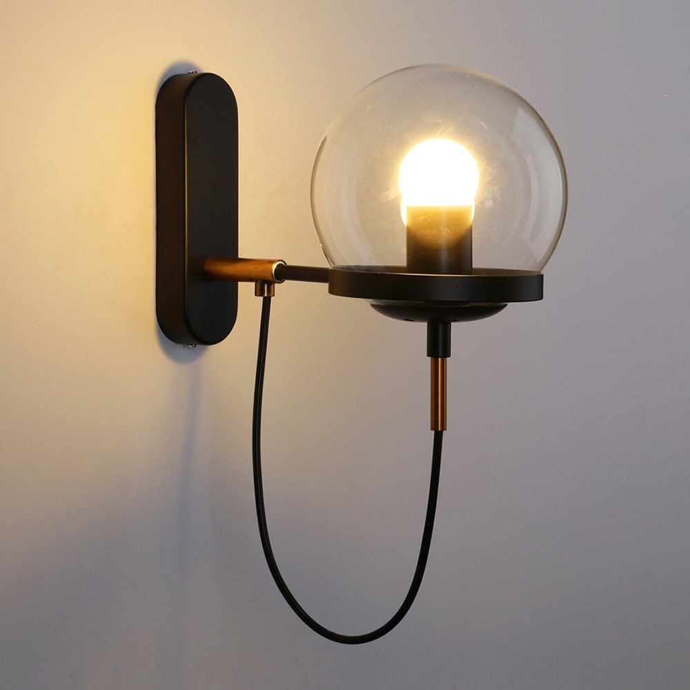 Silva Applique Murale à Ampoule LED Globe Rétro, Métal, Noir/Bronze, Salon