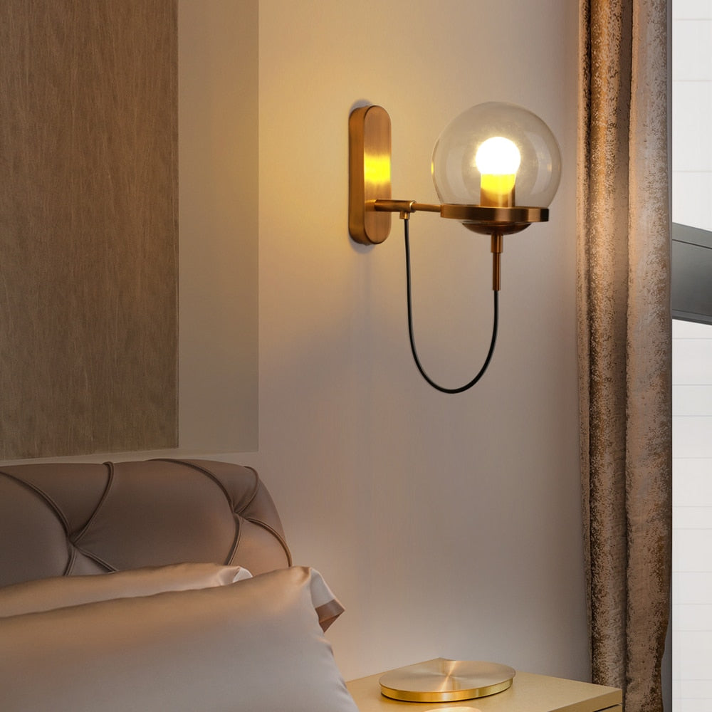 Silva Applique Murale à Ampoule LED Globe Rétro, Métal, Noir/Bronze, Salon