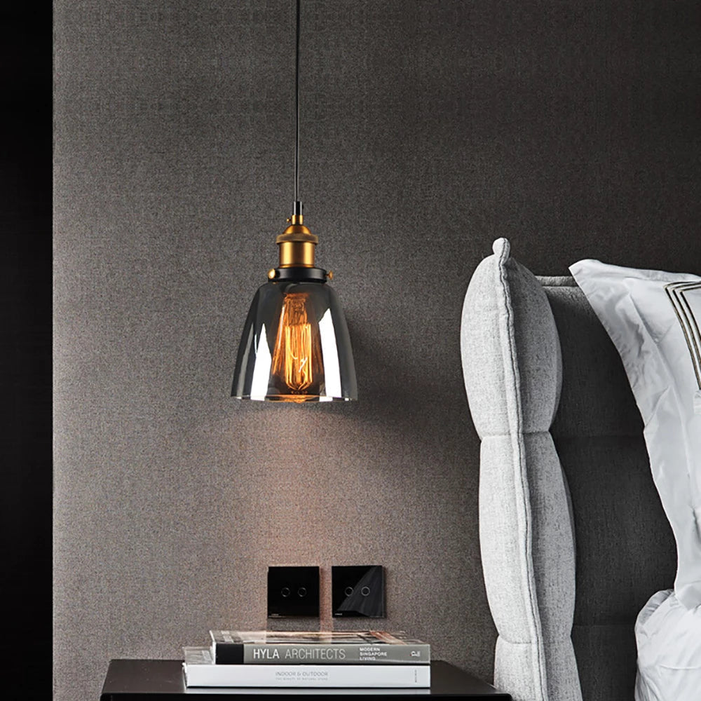 Arisha suspension Industriel en Verre, Clair/Ambre/Gris Fumé