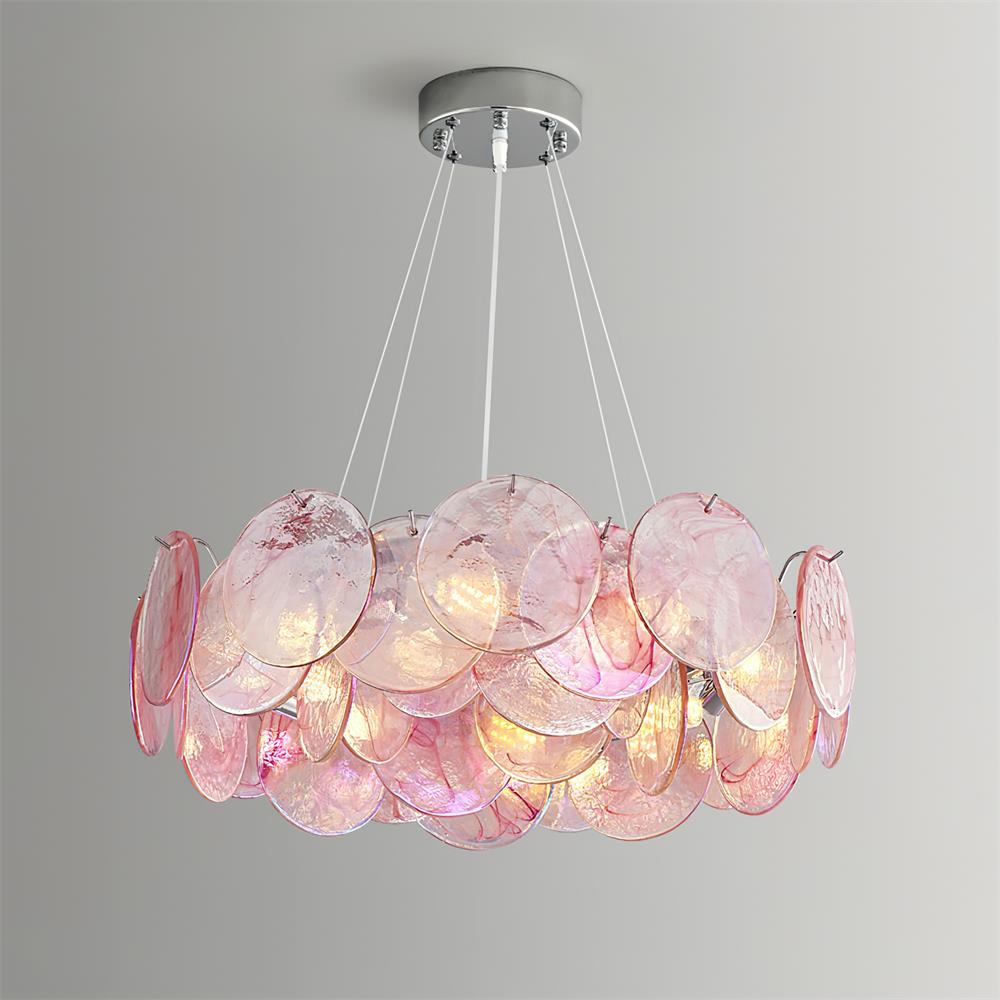 Loire Chandelier Iridescent Pink Glass Disc Halo - Letslighting