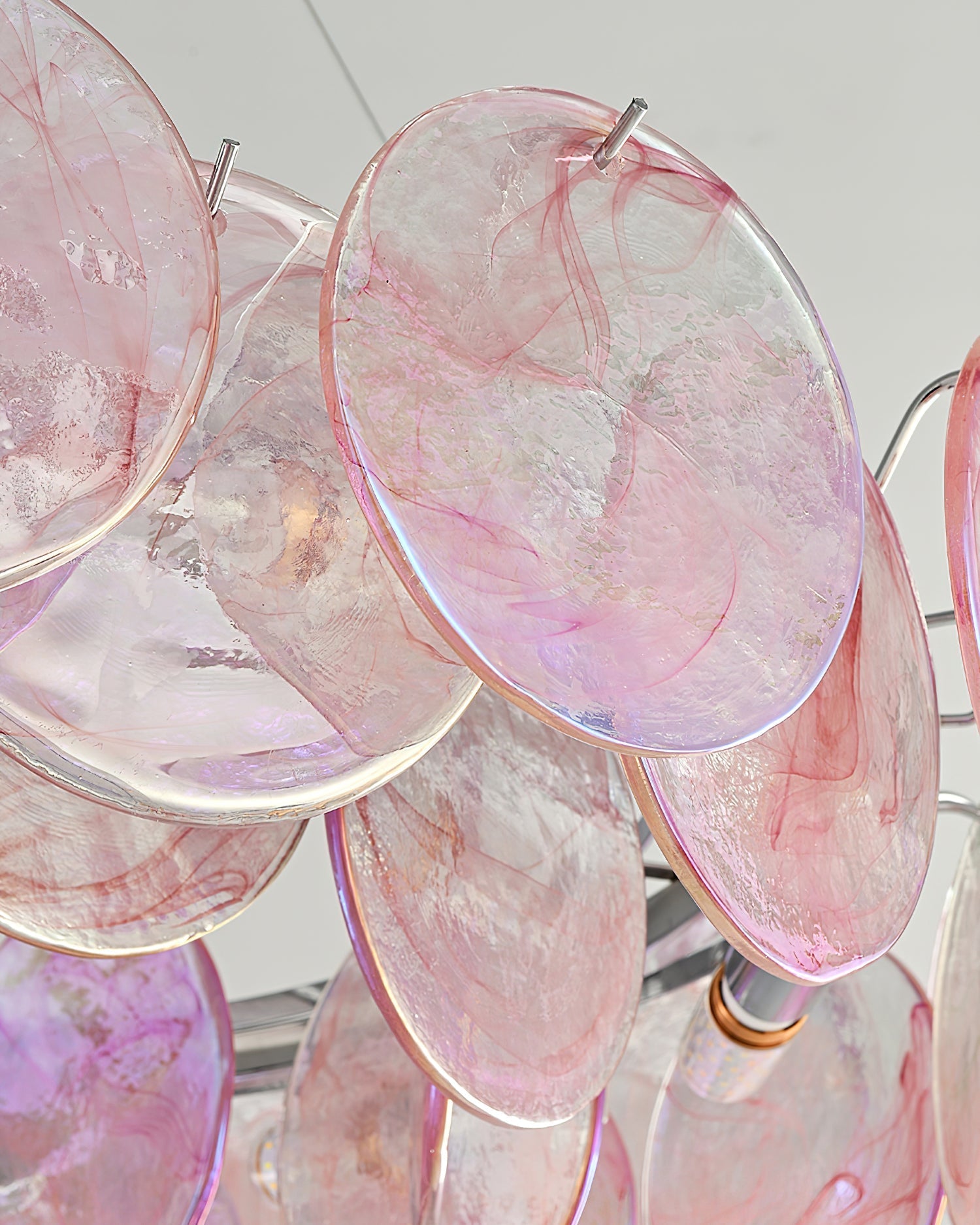 Loire Chandelier Iridescent Pink Glass Disc Halo - Letslighting