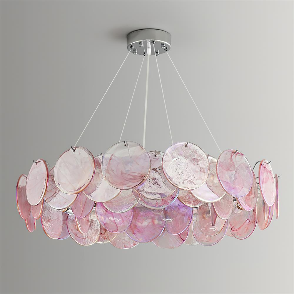 Loire Chandelier Iridescent Pink Glass Disc Halo - Letslighting