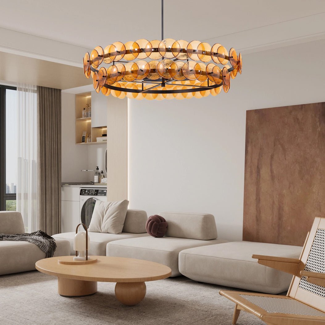 Aurora Chandelier Amber Pressed Glass Disc Round - Letslighting