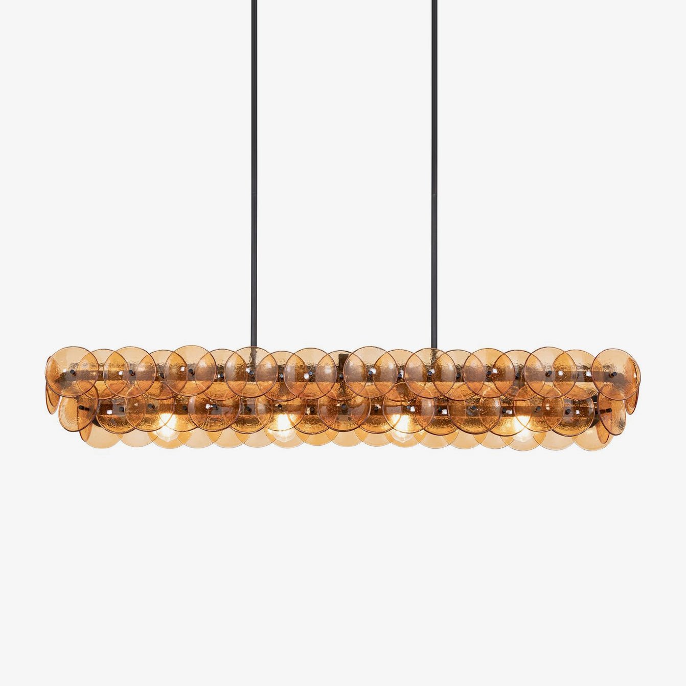 Aurora Chandelier Linear Amber Pressed Glass Disc Modern - Letslighting