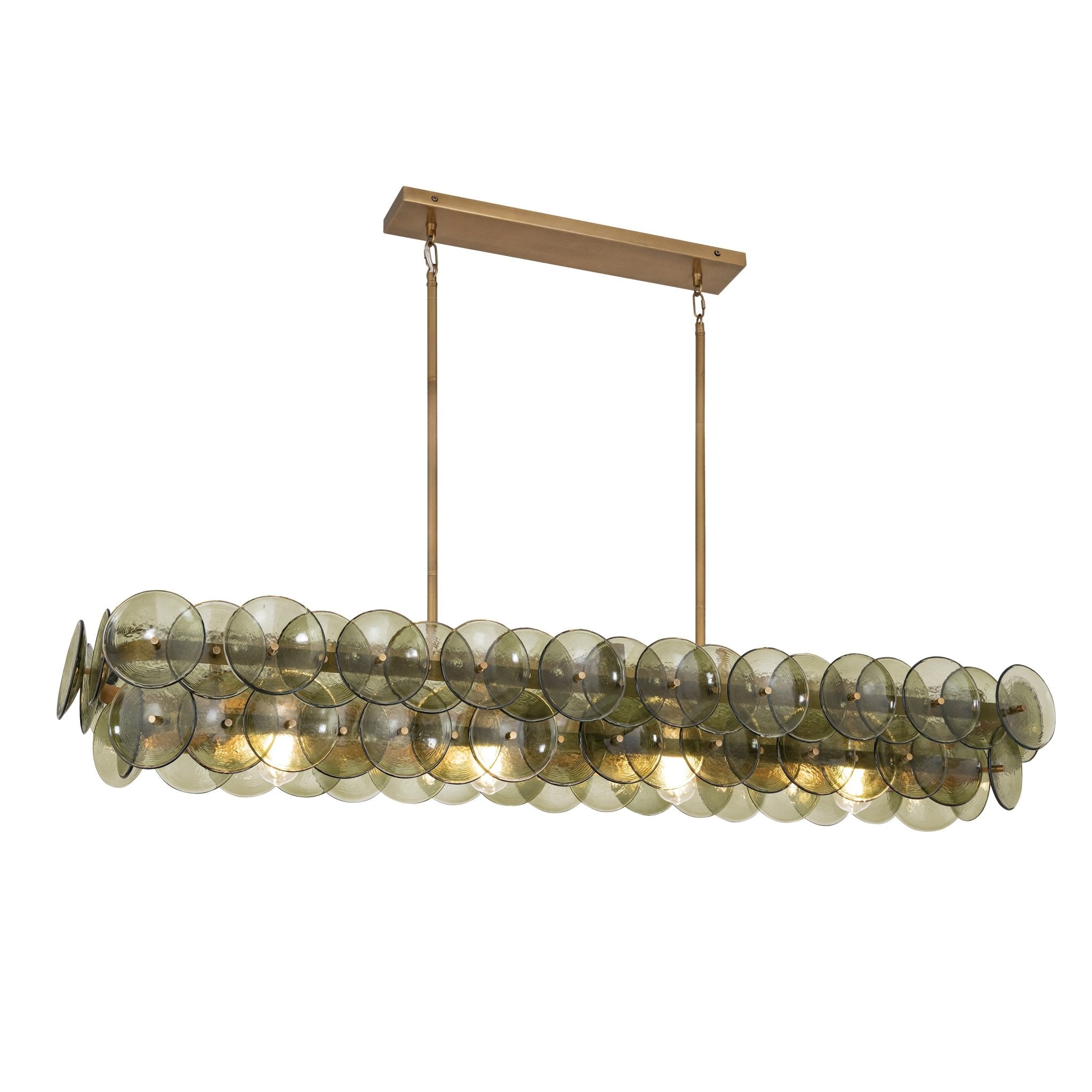 Aurora Chandelier Linear Amber Pressed Glass Disc Modern - Letslighting