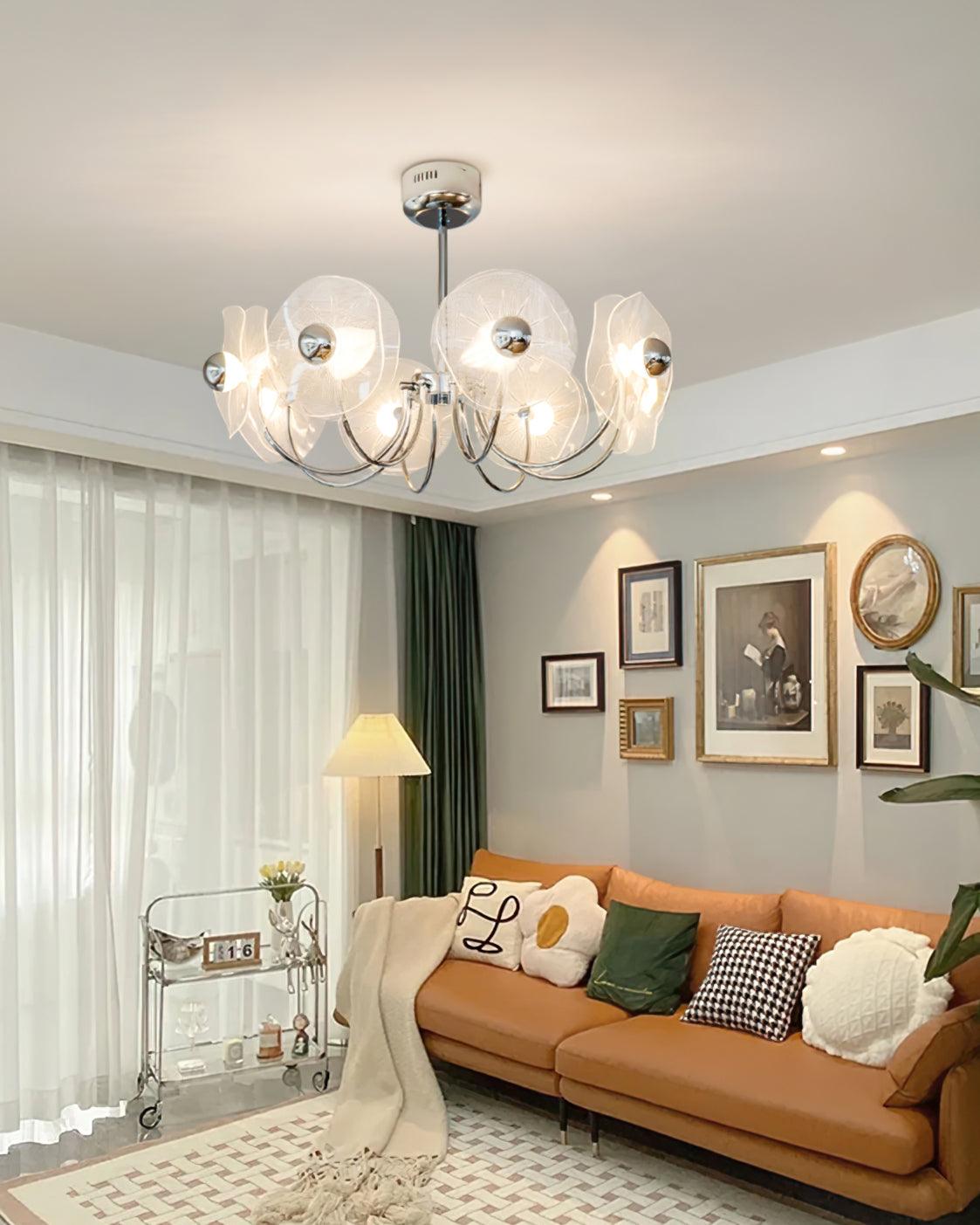 Lotus Chandelier Curved Glass Elegant Modern - Letslighting