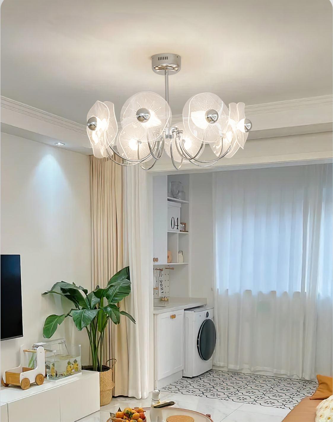 Lotus Chandelier Curved Glass Elegant Modern - Letslighting