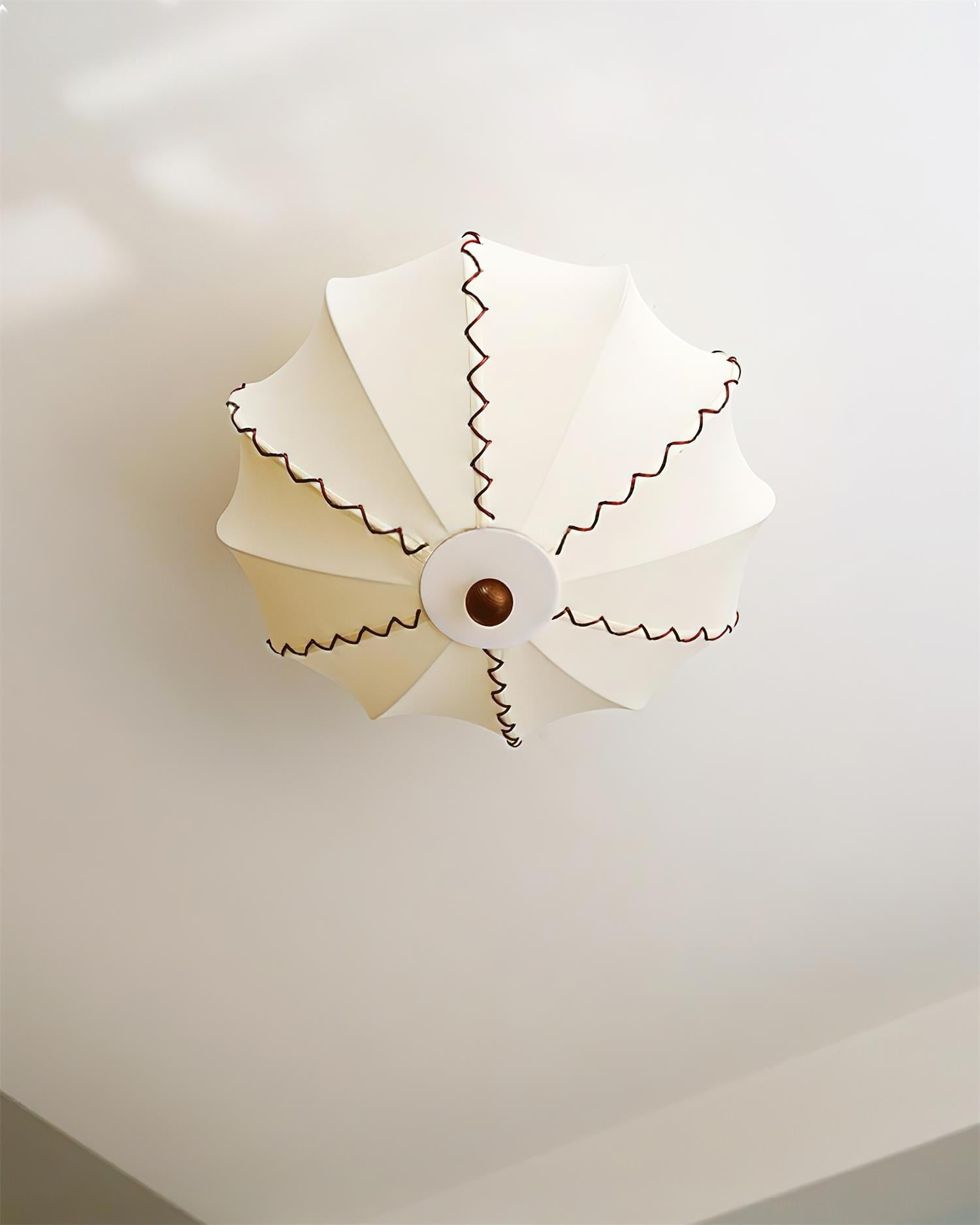 Ceiling Light Beige Fabric with Walnut Wood Accents Artistic - Letslighting