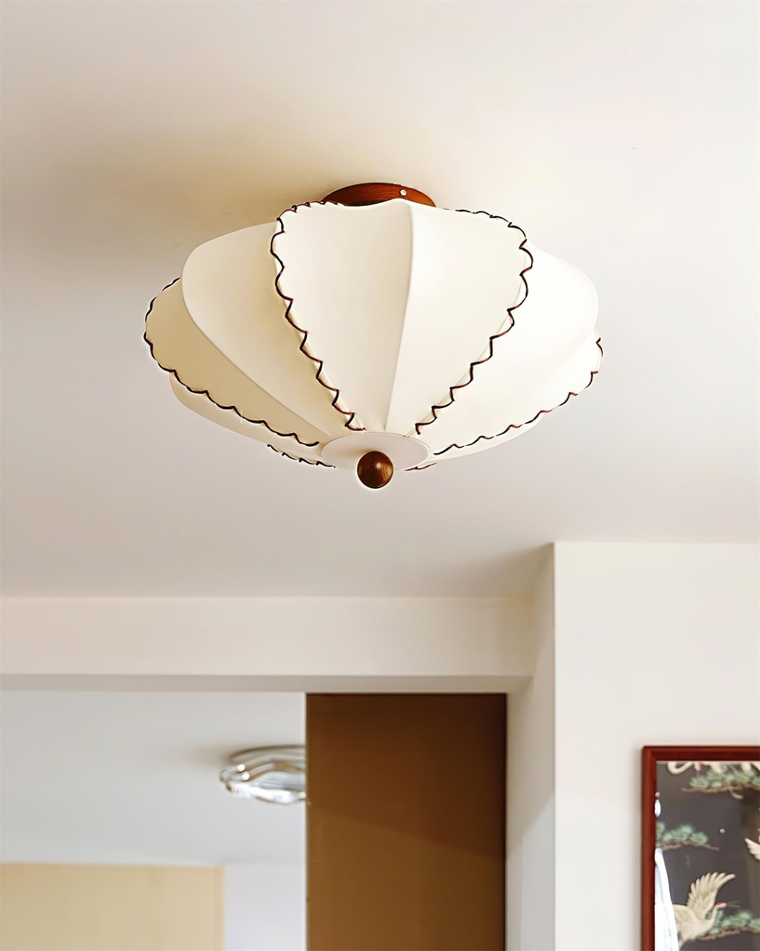 Ceiling Light Beige Fabric with Walnut Wood Accents Artistic - Letslighting