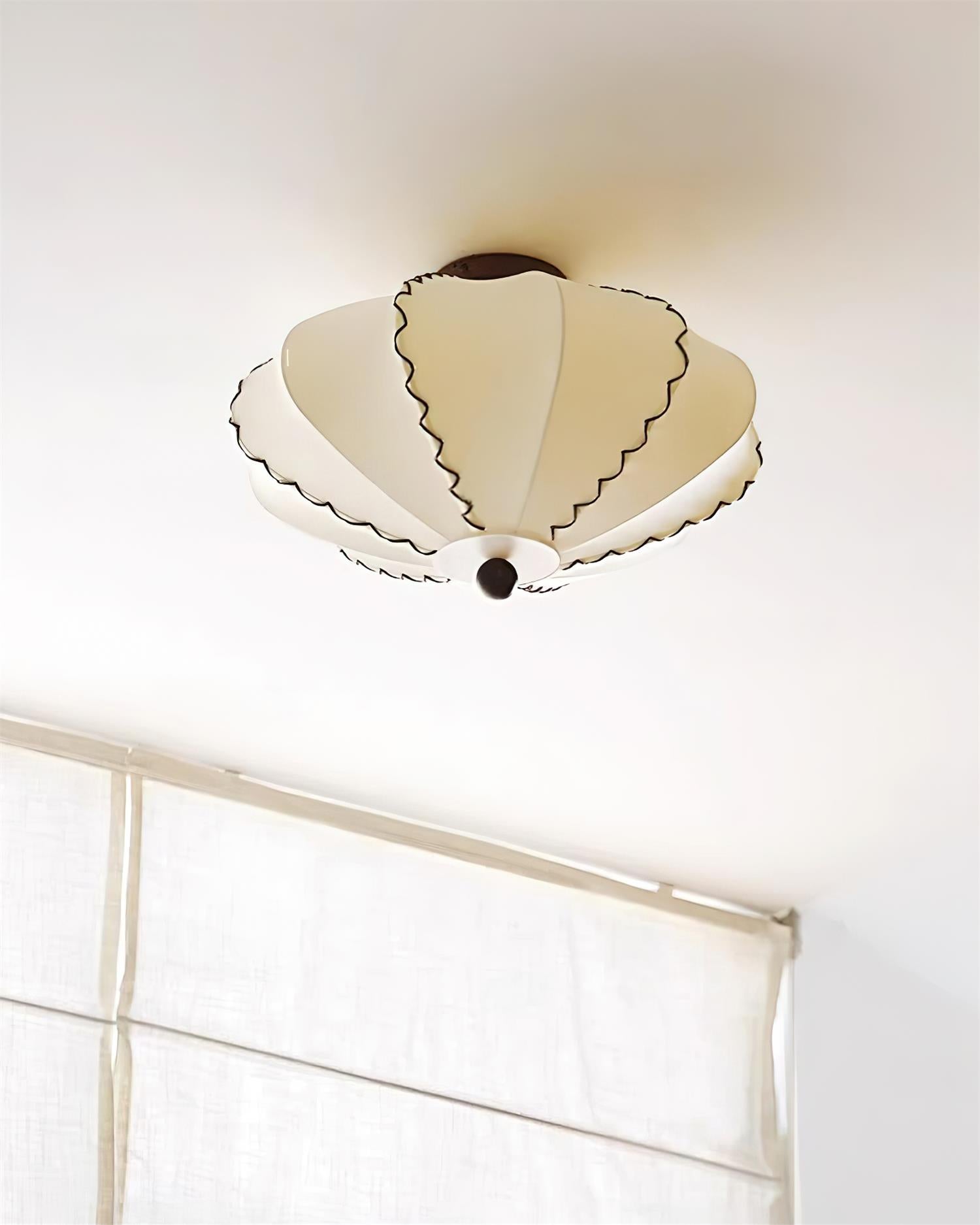 Ceiling Light Beige Fabric with Walnut Wood Accents Artistic - Letslighting