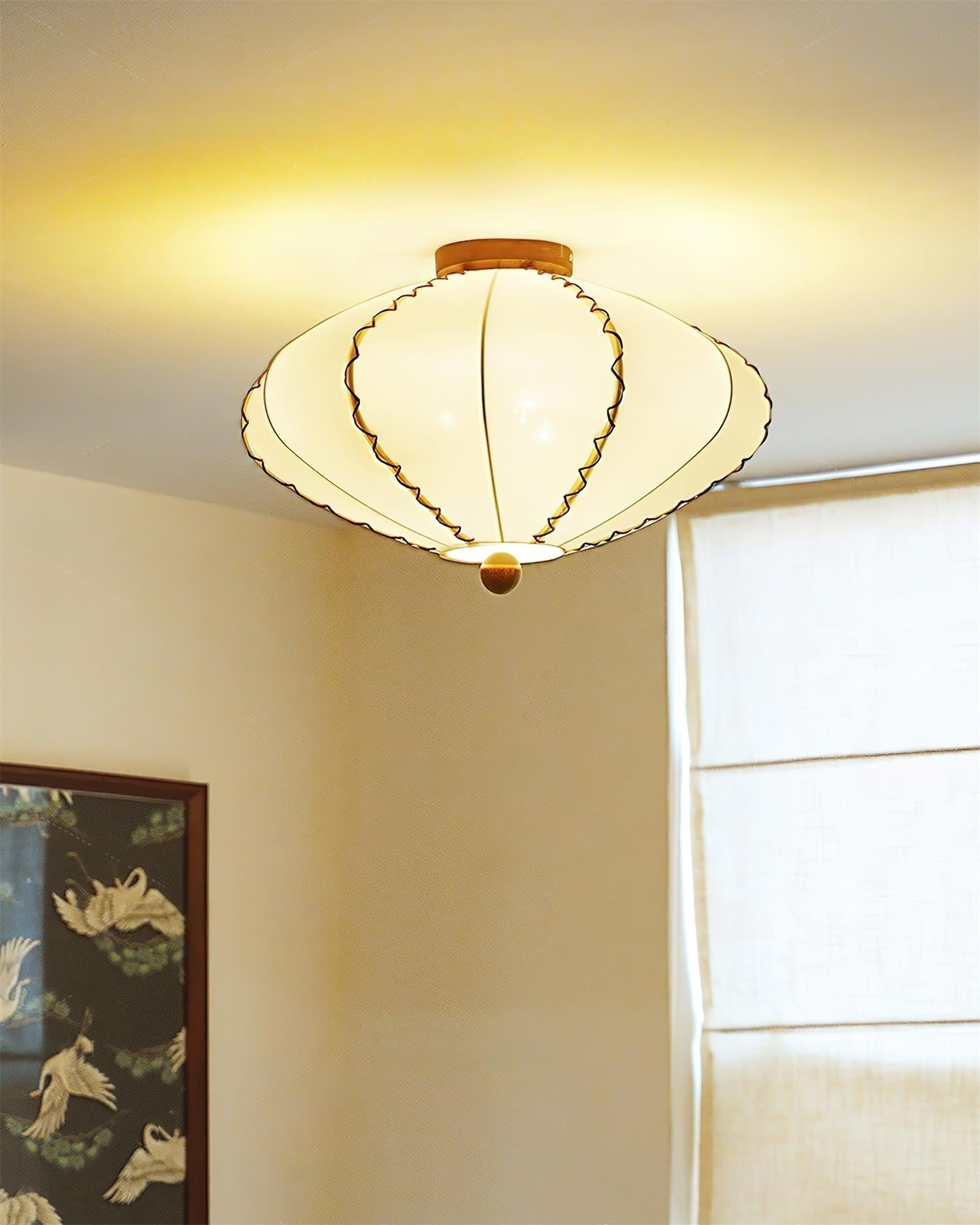 Ceiling Light Beige Fabric with Walnut Wood Accents Artistic - Letslighting