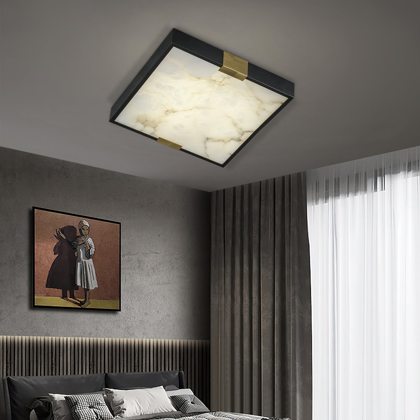 Uphaara Modern Minimalist Alabaster Ceiling Light - Lamp Copper