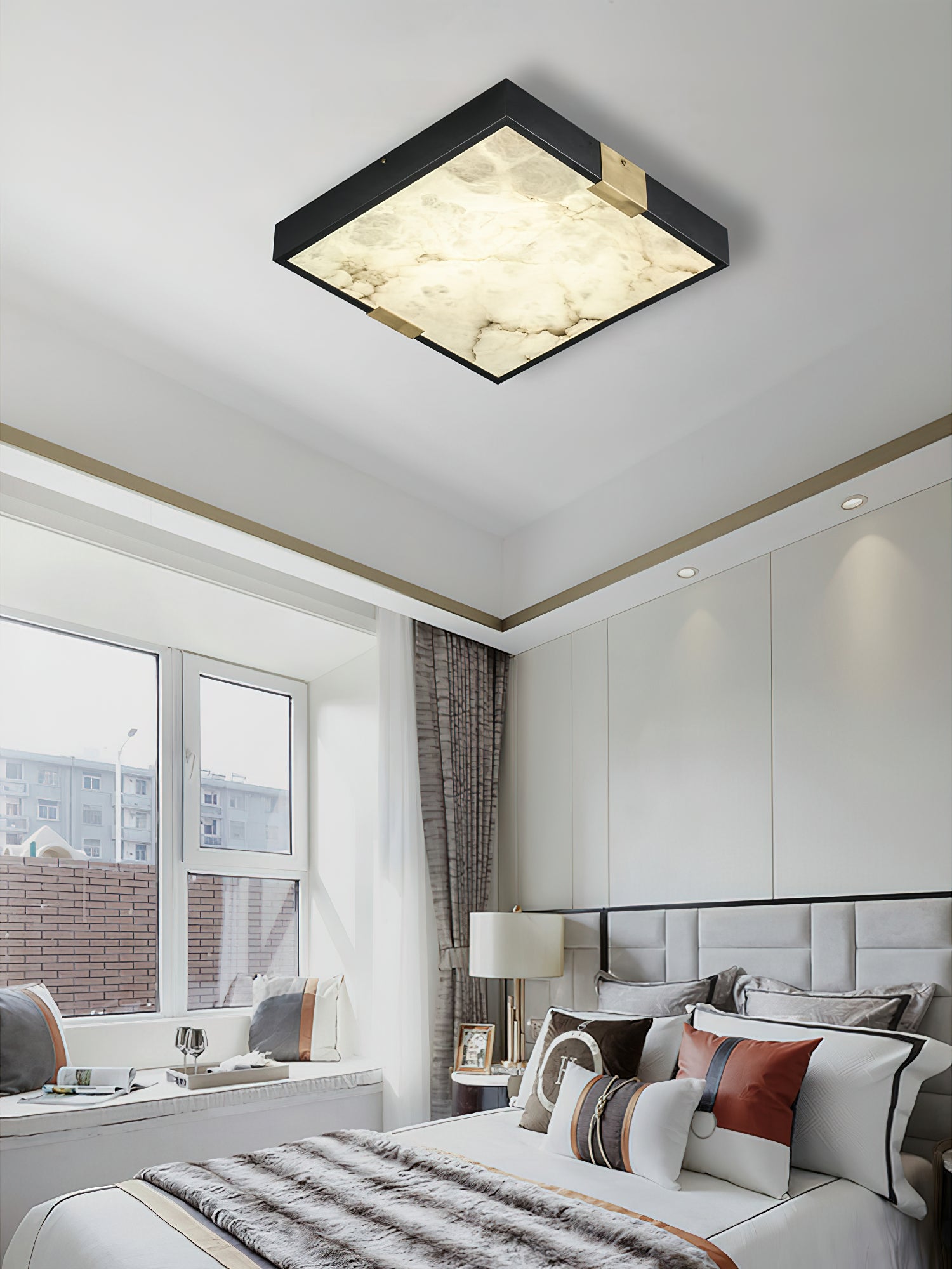 Uphaara Modern Minimalist Alabaster Ceiling Light - Lamp Copper