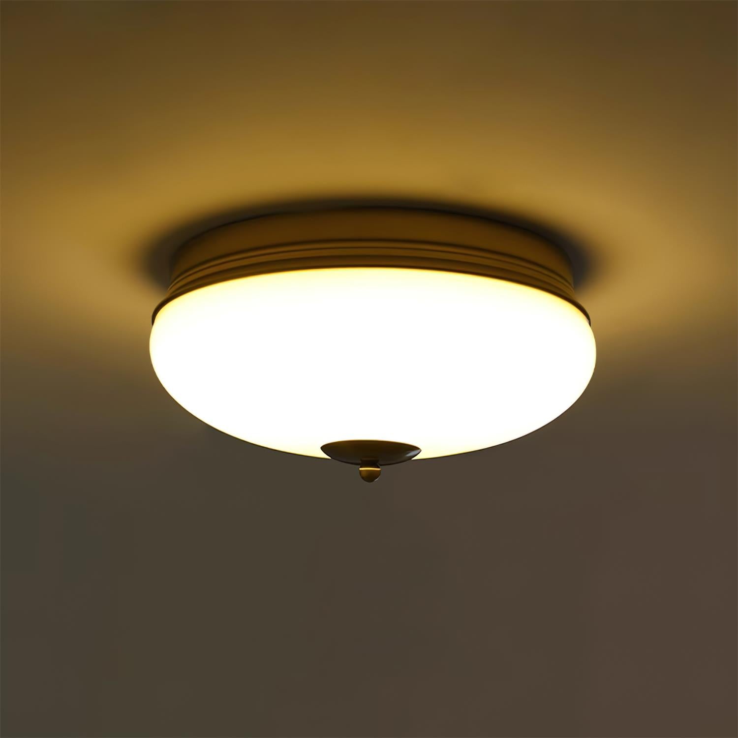 Ludo Ceiling Light Black Gold Milky Shade Round - Letslighting