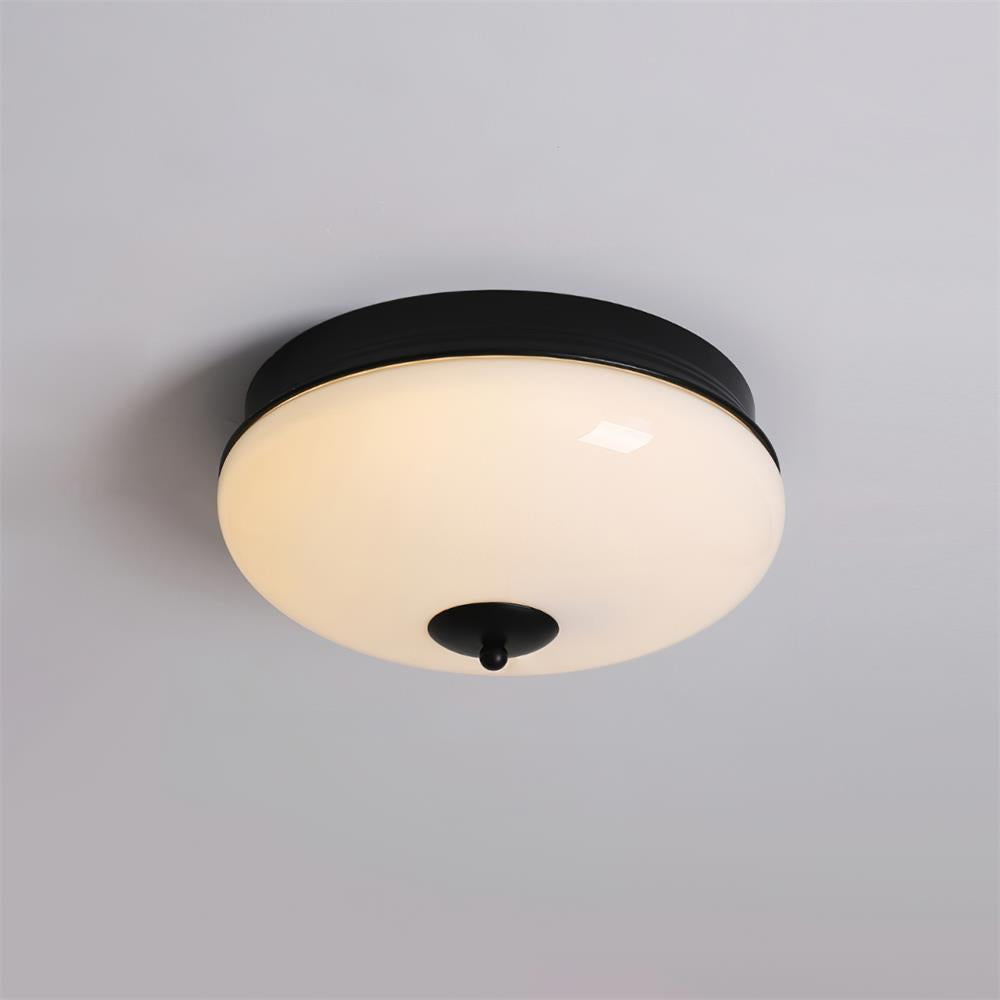 Ludo Ceiling Light Black Gold Milky Shade Round - Letslighting