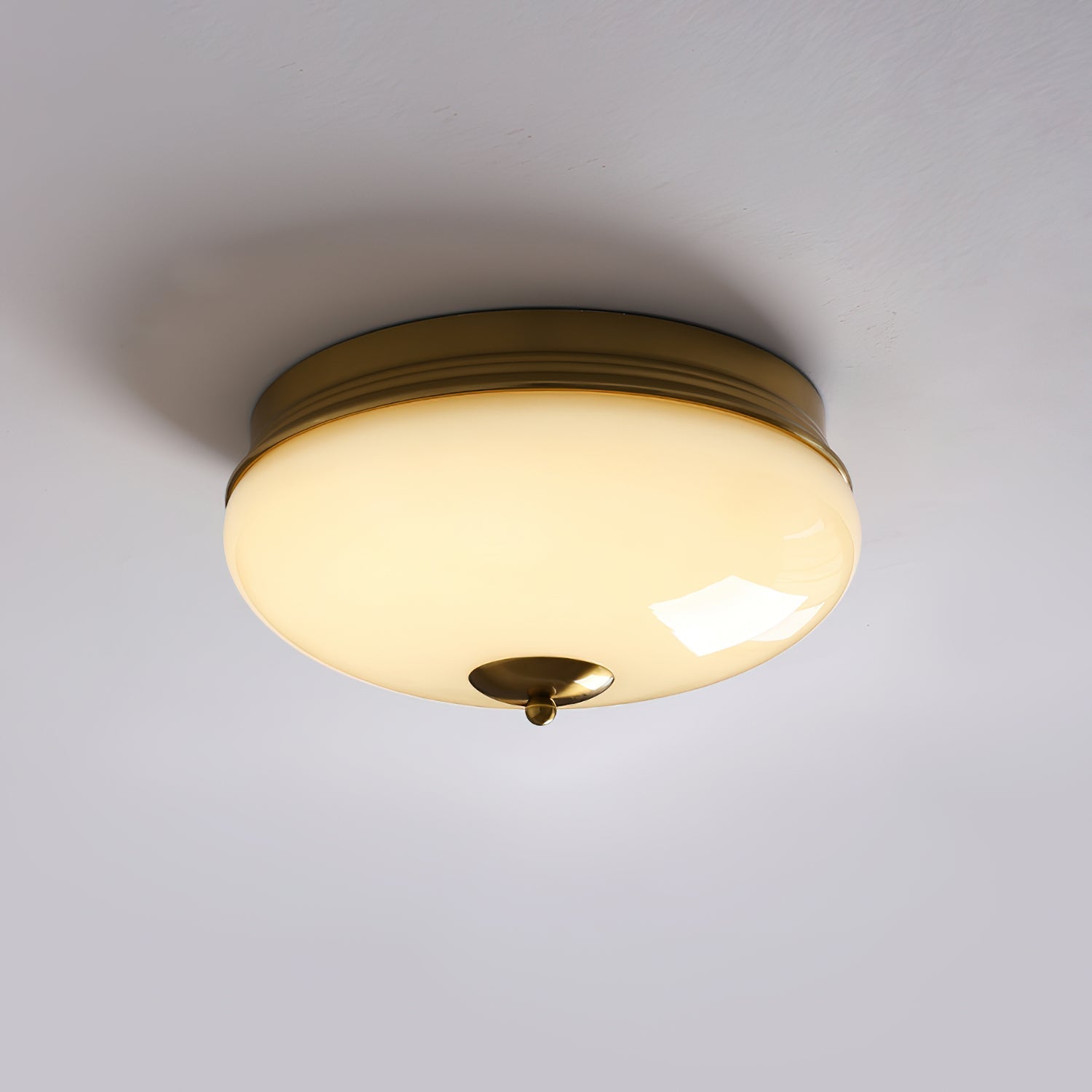 Ludo Ceiling Light Black Gold Milky Shade Round - Letslighting