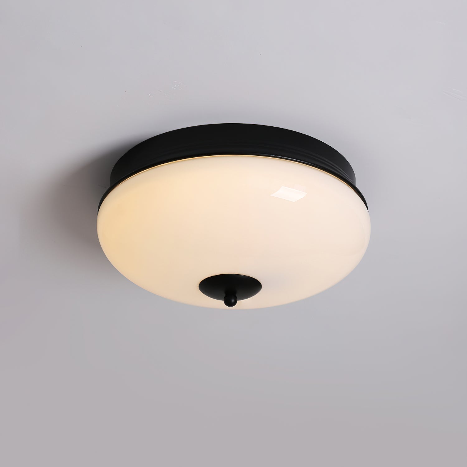 Ludo Ceiling Light Black Gold Milky Shade Round - Letslighting