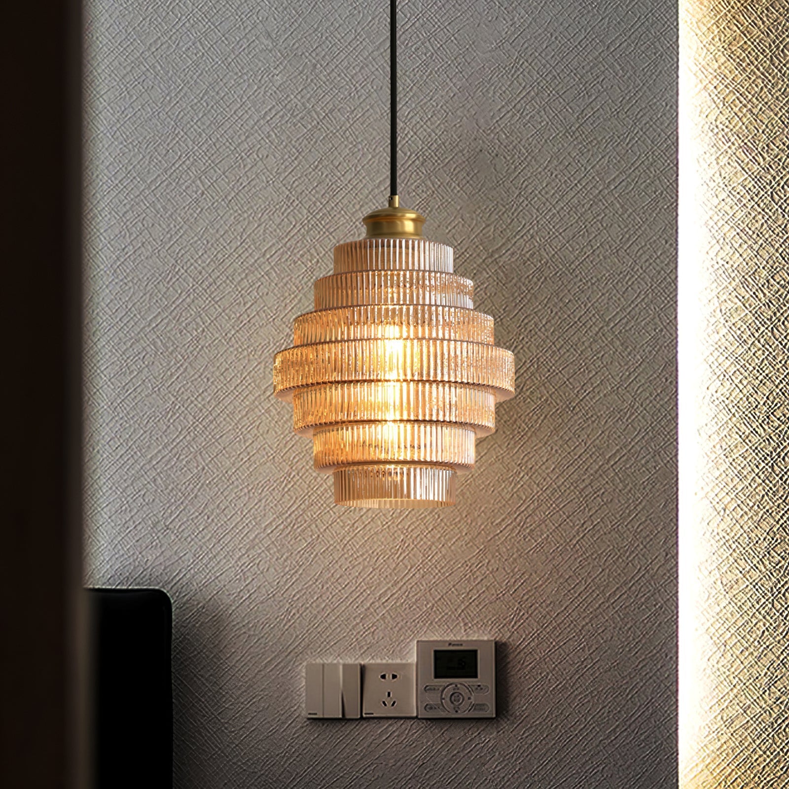 Brivelle Plug-In Ribbed Glass Pendant Light with Brass Accent - Letslighting