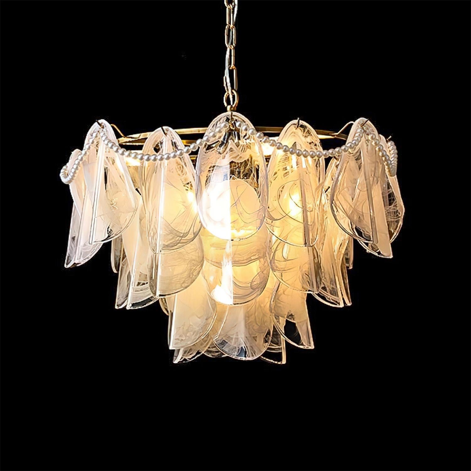 Lunaria Glass Petal Chandelier with Pearl - Letslighting