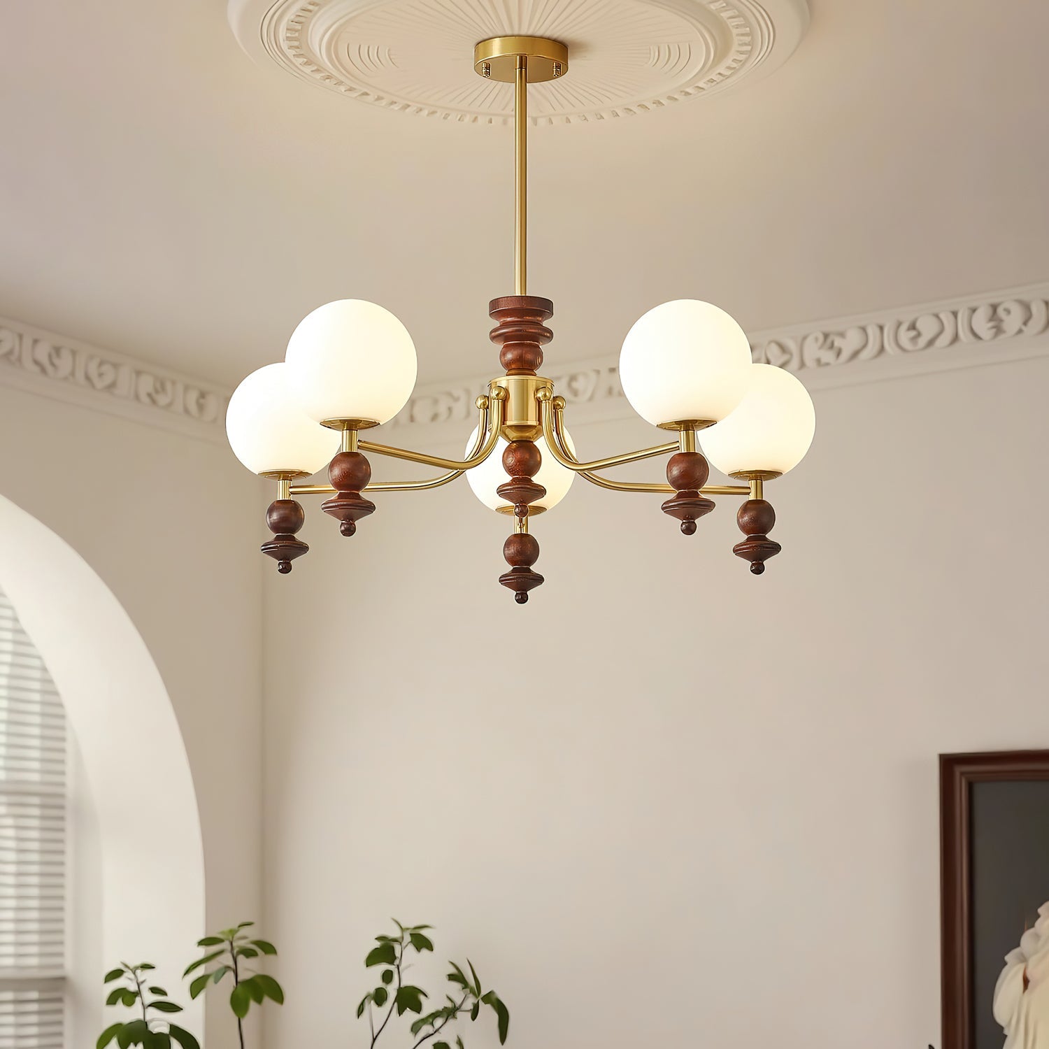 Lunaris Artistique Bois Verre Lustre