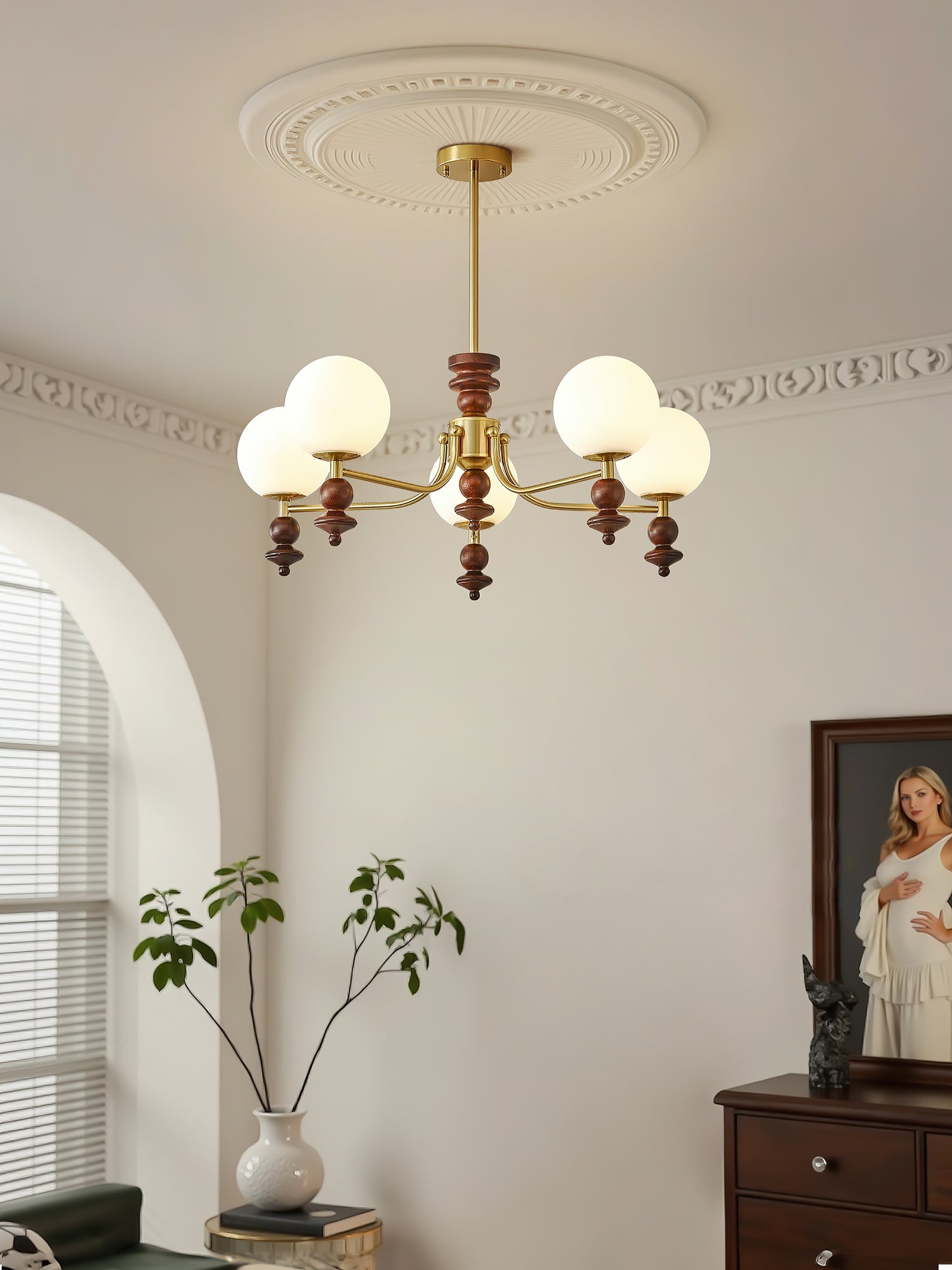 Lunaris Artistique Bois Verre Lustre