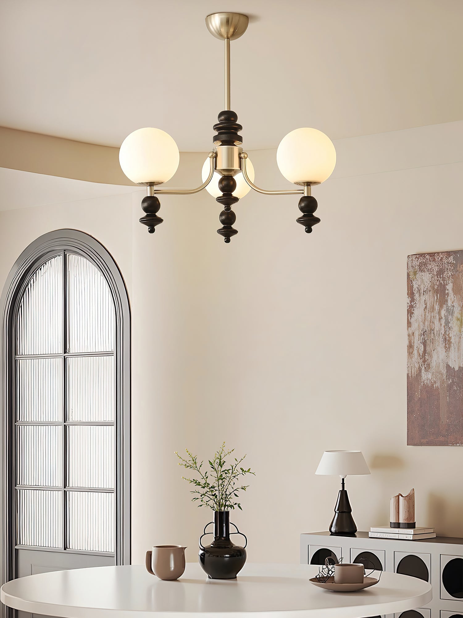 Lunaris Artistique Bois Verre Lustre