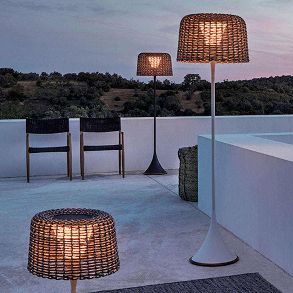 Ritta Lampadaire Cylindre Naturel, Métal/Rotin, Blanc/Noir, Balcon
