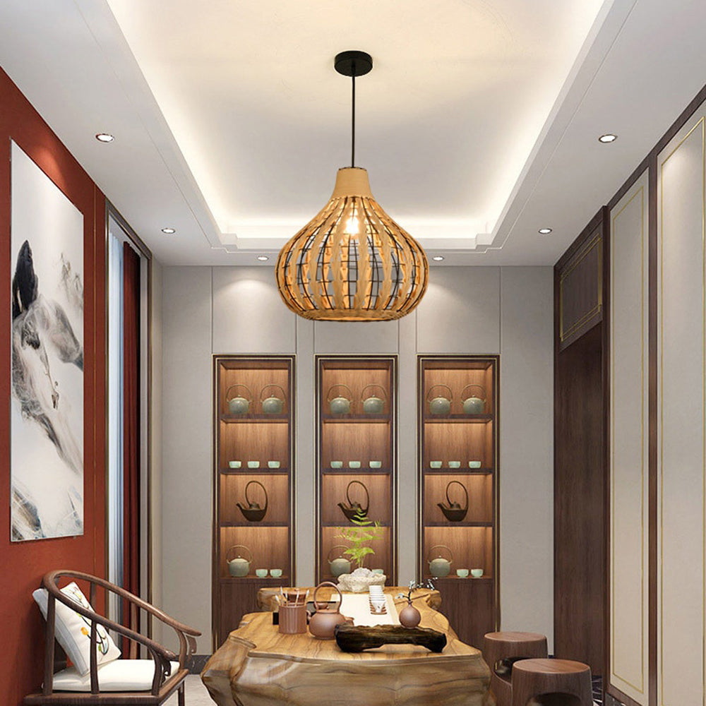 Ritta Suspension Globe Simple, Métal/Rotin, Marron Foncé/Marron Clair, Bar/Cuisine