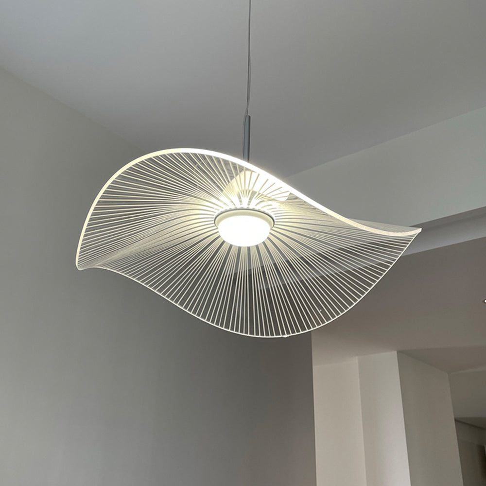 Arisha Suspension Feuille de lotus Contemporaine, Métal/Acrylique, Blanc, Salle de Séjour/Chambre à Coucher