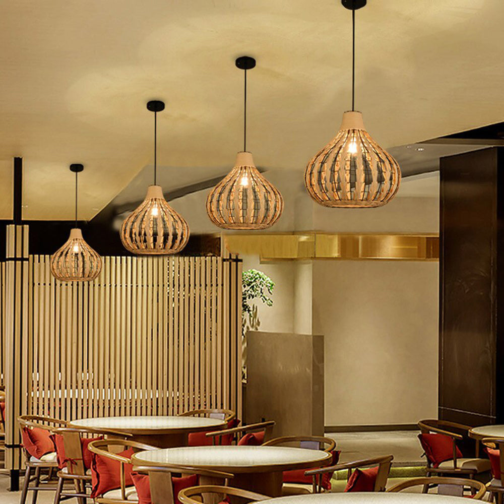 Ritta Suspension Globe Simple, Métal/Rotin, Marron Foncé/Marron Clair, Bar/Cuisine